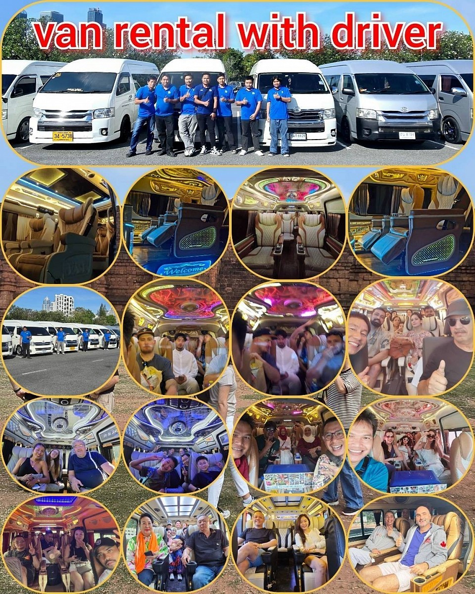 BangkokVanServiceTravel Co., Ltd. offers a range of services, primarily focusing on van rentals with drivers for transportation within Thailand. Their services include: *Van Rental Services* Renting vans with drivers for trips across Thailand, providing options for 8, 10, or 13-seat vans *Airport Transfers* Pick-up and drop-off services from airports to hotels, with prices starting at 4,000 baht, including gas and expressway fees *City Tours* One-day trip services to various tourist attractions in Thailand, such as Damnoen Saduak Floating Market, Pattaya, Ayutthaya, and more *Car Rental with Driver* Offering car rental services with drivers for customers who prefer smaller vehicles Their services are available 24/7, providing flexibility and convenience for customers. They also emphasize cleanliness, ensuring that their vehicles are well-maintained and clean for each trip